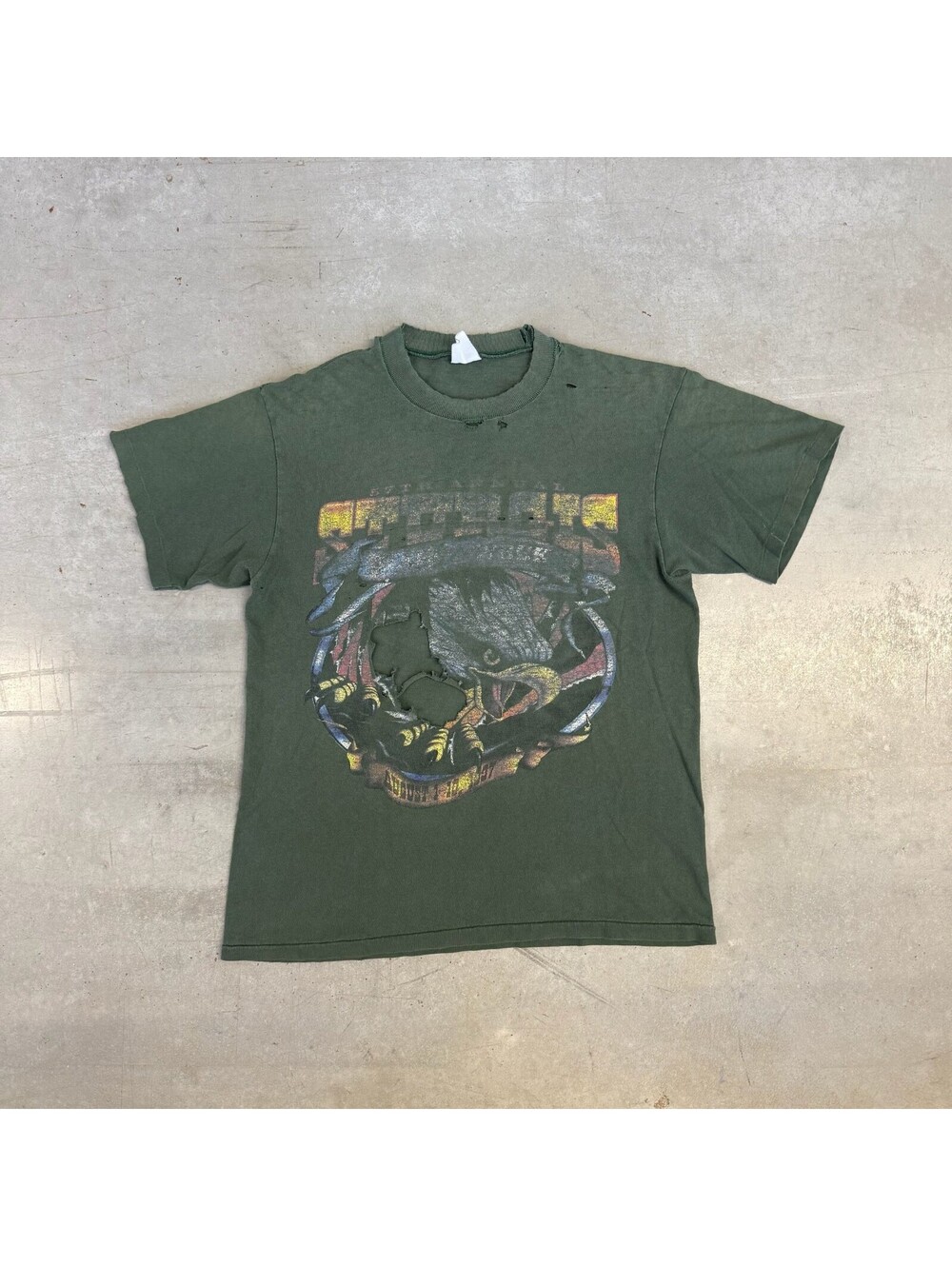 Vintage 90s Sturgis Screaming Eagle Faded & Thrashed Graphic T-Shirt Large Green